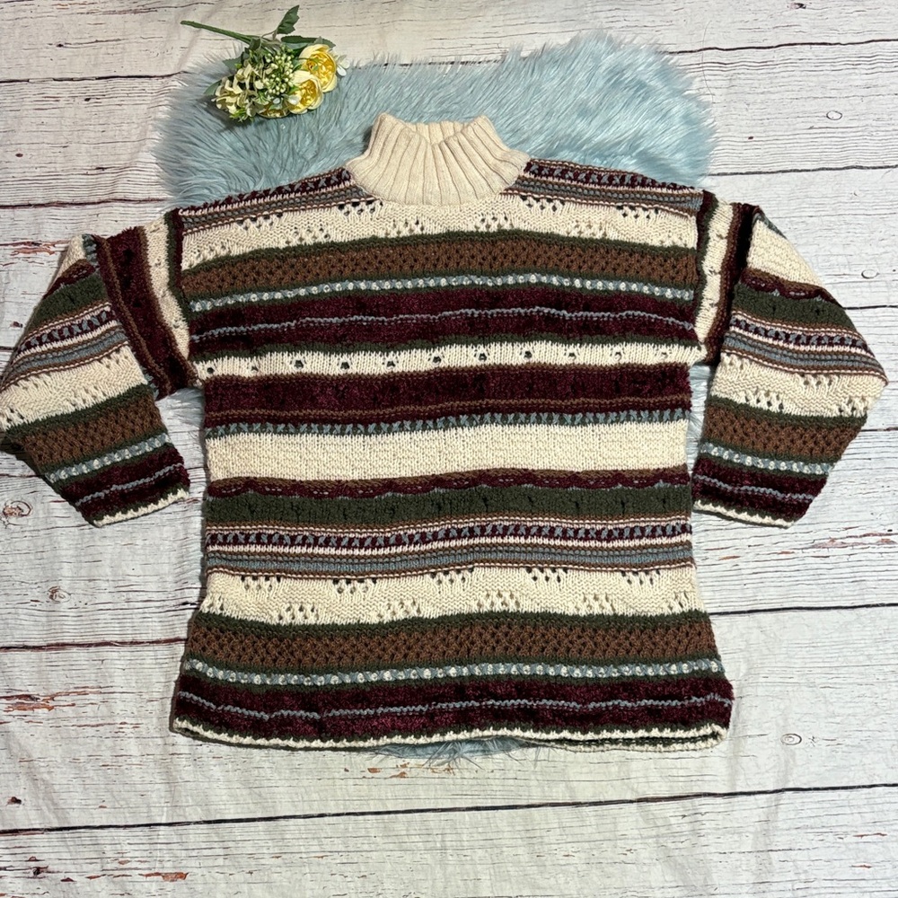 Vintage Via Spina Stripe Wool Blend Turtleneck Sweater sz L